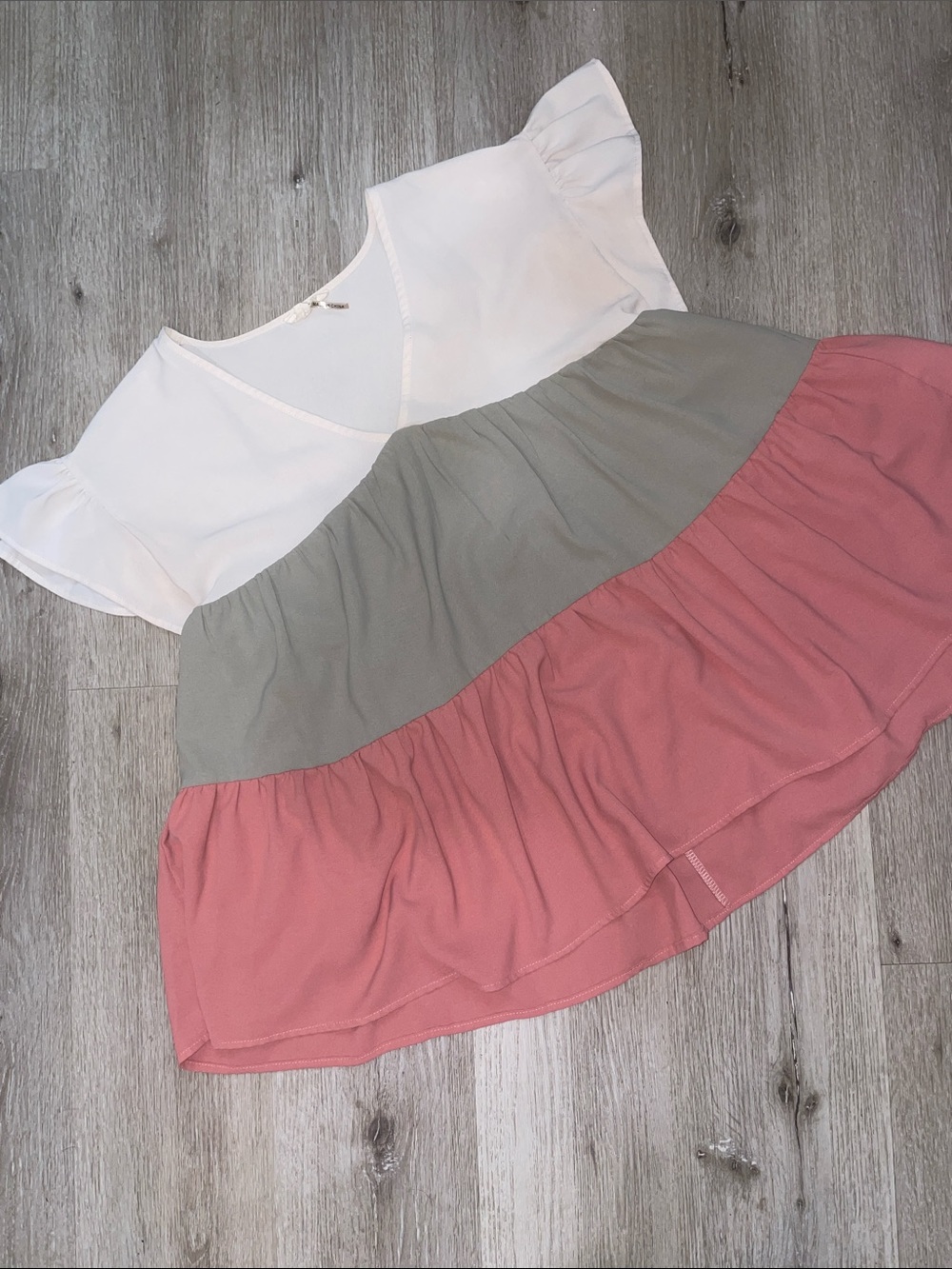 Women’s Colorblock Ruffle Babydoll Top | Cream, Sage Green & Dusty Rose | Medium